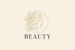 eleganza nel fioritura un' lussuoso bellezza logo con un' lineare floreale donna profilo vettore