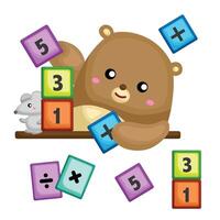carino orso animali e matematica lezione cartone animato illustrazione clipart etichetta decorazione sfondo vettore