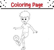 ragazzo giocando calcio colorazione pagina per bambini vettore