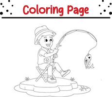 ragazzo pesca colorazione pagina per bambini vettore
