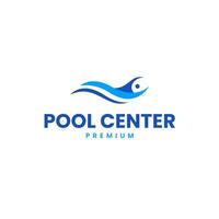 piscina centro logo design per nuoto piscina, spiaggia, immersione e un altro acqua sport illustrazione idea vettore