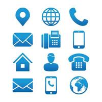 contatto Informazioni icona impostato con indirizzo spillo, Telefono, fax, cellula Telefono, lavoratore e e-mail icone. vettore