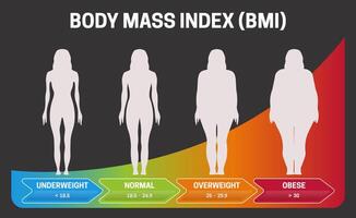 bmi corpo massa indice nero o buio Infografica grafico illustrazione con donna sagome a partire dal sottopeso per obeso manifesto vettore