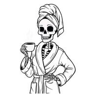 illustrazione di un' scheletro ragazza indossa accappatoio e ha un' asciugamano arroccato su sua testa vettore