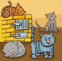 gatti personaggi animali a casa fumetto illustrazione vettore