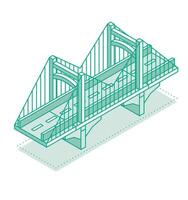 isometrico schema ponte. strada icona. urbano infrastruttura. sospensione ponte. vettore