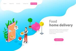 isometrico piatto atterraggio pagina modello per cibo casa consegna. vettore