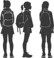 silhouette indietro per scuola ragazza alunno collezione impostato nero colore solo vettore