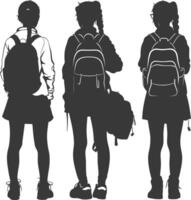 silhouette indietro per scuola ragazza alunno collezione impostato nero colore solo vettore