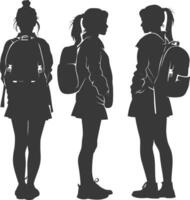 silhouette indietro per scuola ragazza alunno collezione impostato nero colore solo vettore