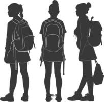 silhouette indietro per scuola ragazza alunno collezione impostato nero colore solo vettore