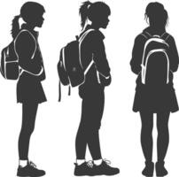 silhouette indietro per scuola ragazza alunno collezione impostato nero colore solo vettore