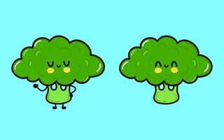 broccoli carattere. mano disegnato cartone animato kawaii personaggio illustrazione icona. isolato su blu sfondo. broccoli personaggio concetto vettore