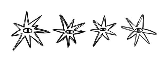 impostato di scarabocchio stelle disegnato di mano. cosmico, spazio. semplice illustrazione. vettore