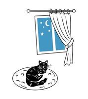 scarabocchio illustrazione con addormentato domestico gatto. contorno composizione isolato su bianca sfondo. mano disegnato abbozzato disegno vettore