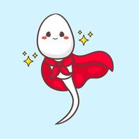 carino eroe sperma con rosso mantello cartone animato carattere. Salute concetto design. arte illustrazione vettore