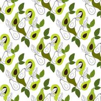 maturo, succoso avocado tagliare con foglie, senza soluzione di continuità geometrico modello.mano disegnato nel scarabocchio stile.design per stampa su tessuti, vacanza e confetteria confezione, sfondo, involucro e rottame vettore