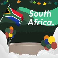 Sud Africa nazionale indipendenza giorno piazza striscione. moderno geometrico astratto sfondo nel colorato stile per Sud Africa giorno. Sud Africa indipendenza saluto carta copertina con nazione bandiera. vettore