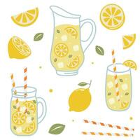 limonata impostare, limonata nel un' barattolo, limonata brocca, Limone fetta, porta via limonata per manifesto, limonata menù disegno, limonata clipart vettore