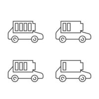 set di icone lineari di ricarica della batteria dell'auto elettrica. indicatore del livello della batteria dell'automobile. carica alta, media e bassa. simboli di contorno linea sottile. illustrazioni di contorno vettoriale isolato. tratto modificabile