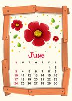 Modello di calendario per giugno con fiore rosso