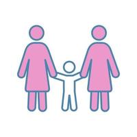 icona del colore della famiglia lesbica. genitorialità dello stesso sesso. due mamme con bambino. adozione lesbica. genitori lgbt. due donne con bambino. illustrazione vettoriale isolato