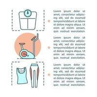 modello di vettore della pagina dell'articolo di fitness. uno stile di vita sano. attività fisiche, esercizi. formazione e perdita di peso.brochure, rivista, elemento di design opuscolo con caselle di testo. progettazione del concetto di stampa