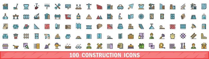 100 costruzione icone impostare, colore linea stile vettore