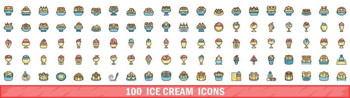 100 ghiaccio crema icone impostare, colore linea stile vettore