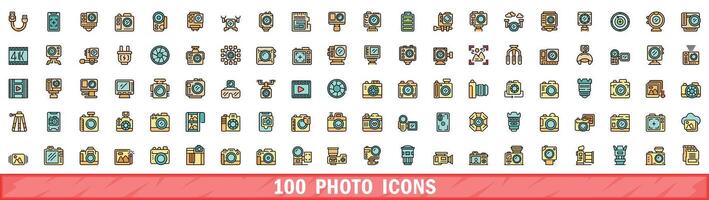 100 foto icone impostare, colore linea stile vettore
