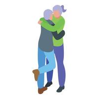 anziano coppia abbraccio icona isometrico . contento persone vettore