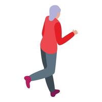 anziano donna jogging icona isometrico . attivo correre vettore