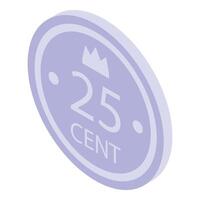 25 centesimo centesimo icona isometrico . argento moneta vettore