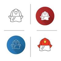 icona del casco del vigile del fuoco. design piatto, stili lineari e di colore. cappello duro. illustrazioni vettoriali isolate