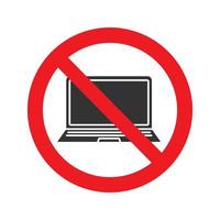 segno proibito con icona del glifo con laptop. nessun computer usando il divieto. simbolo di sagoma di arresto. spazio negativo. illustrazione vettoriale isolato