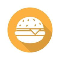 icona del glifo con ombra lunga design piatto hamburger. hamburger al formaggio da fast food. illustrazione di sagoma vettoriale