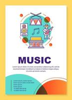 layout del modello di poster dell'industria musicale. industria dell'intrattenimento. banner, opuscolo, stampa di volantini con icone lineari. layout di pagina brochure vettoriali per riviste, volantini pubblicitari