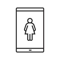 icona lineare dello smartphone della signora. illustrazione di linea sottile. smart phone con il simbolo del contorno della donna. disegno vettoriale isolato contorno