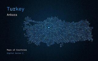 un' carta geografica di tacchino raffigurato nel zeri e quelli nel il modulo di un' cerchio. il capitale, ankara, è mostrato nel il centro di il cerchio vettore