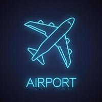 icona della luce al neon dell'aeroplano. aereo di linea. aereo. segno luminoso dell'aeroporto. illustrazione vettoriale isolato