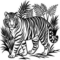 mano disegnato tigre linocut vettore