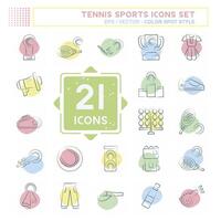 icona impostato tennis gli sport. relazionato per passatempo simbolo. colore individuare stile. semplice design illustrazione vettore