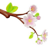 3d fioritura sakura ramo con fiori cartone animato vettore