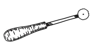 schizzo di tracciato ruota cucire attrezzo. sarto attrezzatura scarabocchio. schema illustrazione nel retrò incisione stile. vettore