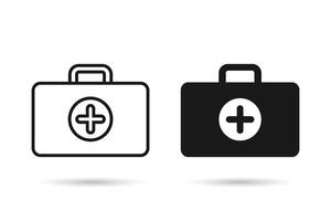 primo aiuto scatola icona è nel linea e piatto stile. assistenza infermieristica Borsa icona. medico scatola icone vettore