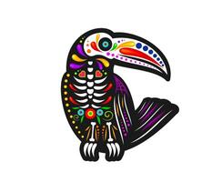 messicano giorno di morto tucano uccello con cranio, tatuaggio vettore