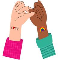 Due womans mani Tenere ogni Altro. amore è amore.orgoglio mese striscione. lgbt Comunità. vettore