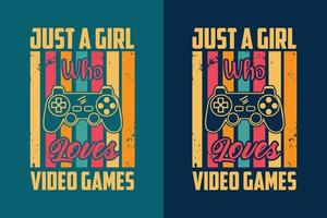 solo una ragazza che ama i videogiochi design retrò vintage di magliette da gioco con grafica joypad vettore