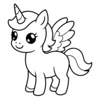 adorabile chibi unicorno linea arte vettore