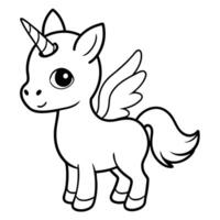 adorabile chibi unicorno linea arte vettore